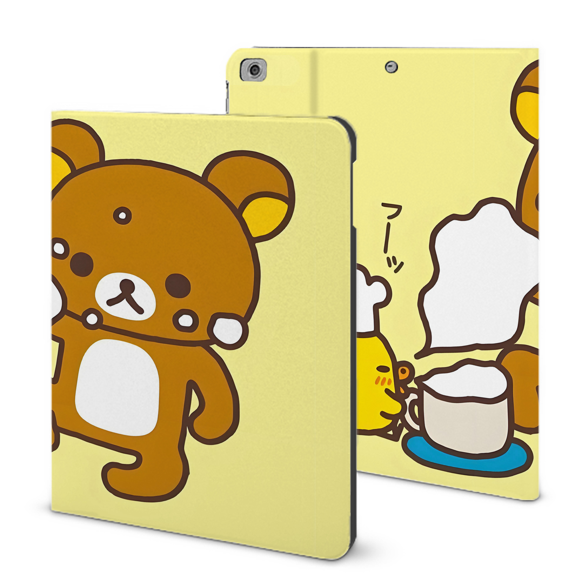 （画像用） リラックマ リラックマ キイロイトリ Rilakkuma Korilakkuma Kiiroitori IPad ケース ブック型 PUレザー TPU 耐衝撃 軽量 薄型 ペン収納なし 全面保護 IPad 各モデル対応